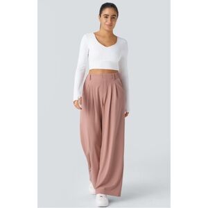 HALARA | NWOT Flex™ High Waisted Wide Leg Waffle Work Pants in Rose Tan, Size M
